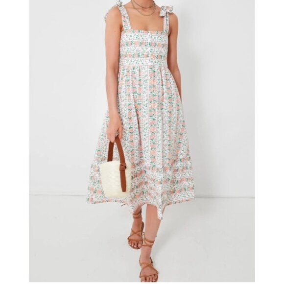 Tuckernuck by Hyacinth House Sz L Floral Lupine Bow Square Neck Midi Dress - Picture 1 of 16
